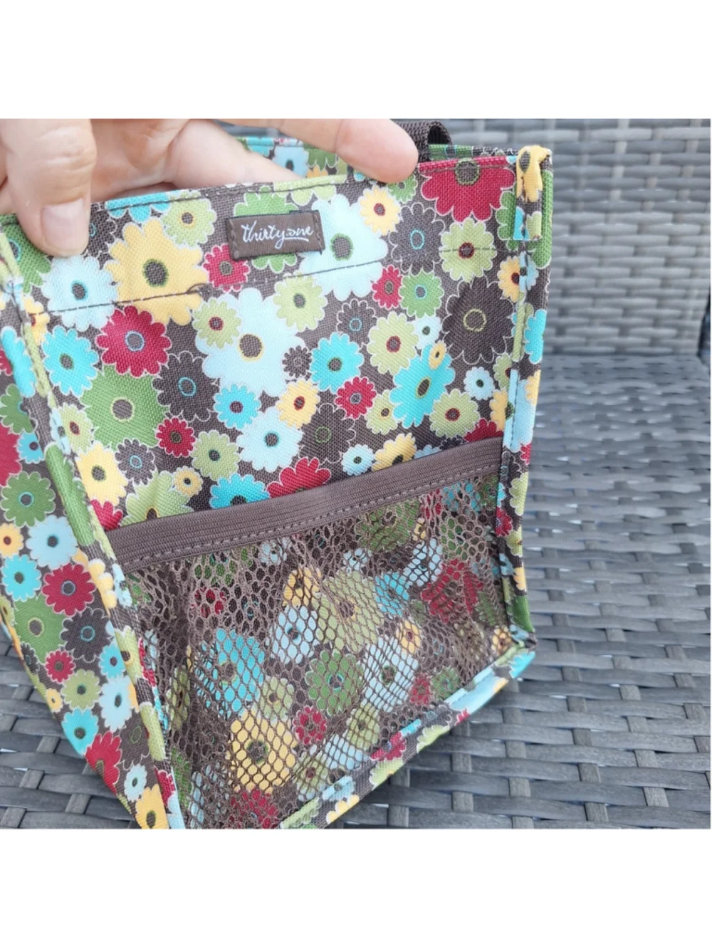 Thirty One Floral Daisy Print Small Utility Tote Bag Mesh Side Pockets